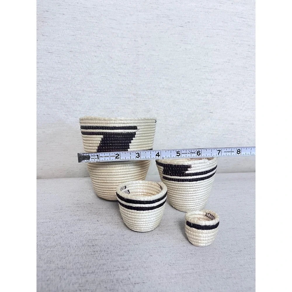 Stacking Woven Trinket Baskets | Black & White Southwest Decor | Mini Basket Set